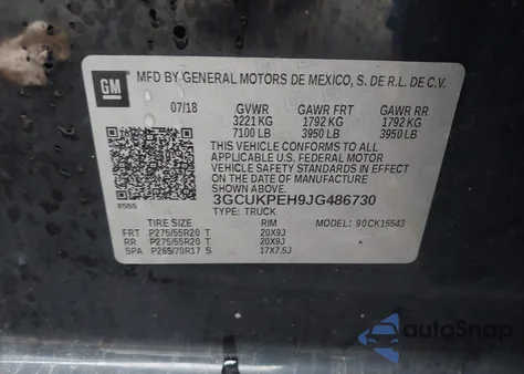 2018 Chevrolet Silverado 1500 Custom z USA, uszkodzony, nr VIN 3GCUKPEH9JG486730